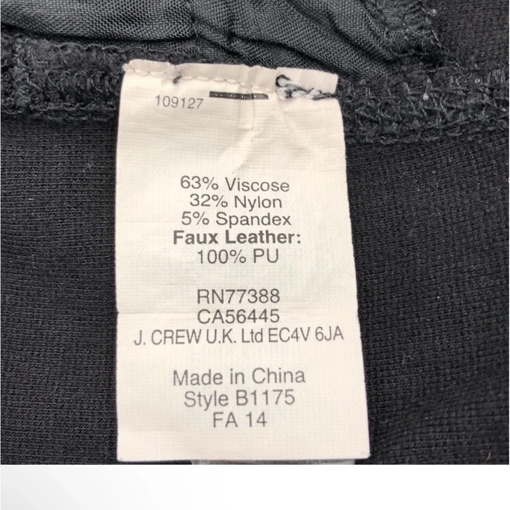 J. CREW “The Gigi Pant” Equestrian Style Faux Leather Knit Pants in Black Size 2